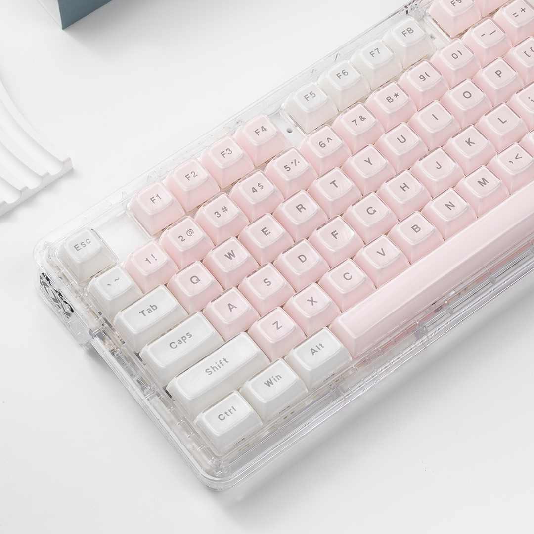 Keyboard Gaming Transparent - Keycaps Transparan Kristal Pink Putih Profil