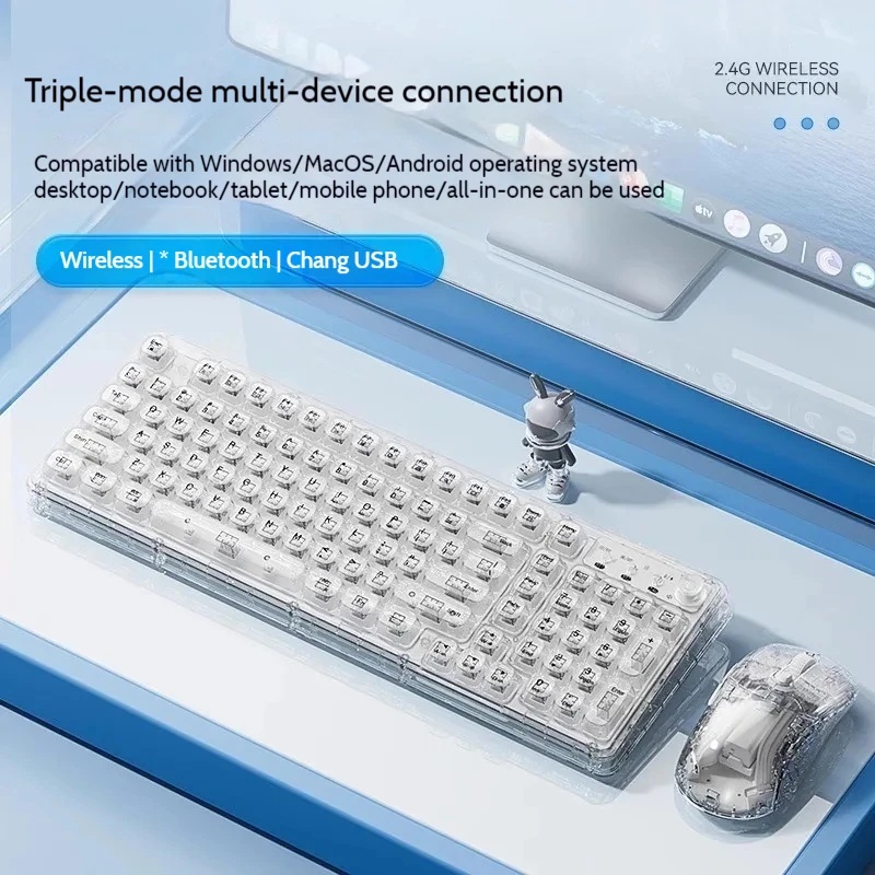 Keyboard Gaming Transparent - Set Keyboard dan Mouse Nirkabel Bluetooth
