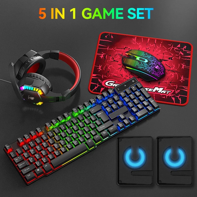 Gaming Keyboard Mouse And Headset Combo - Set Gaming 5-in-1: Keyboard, Mouse dengan