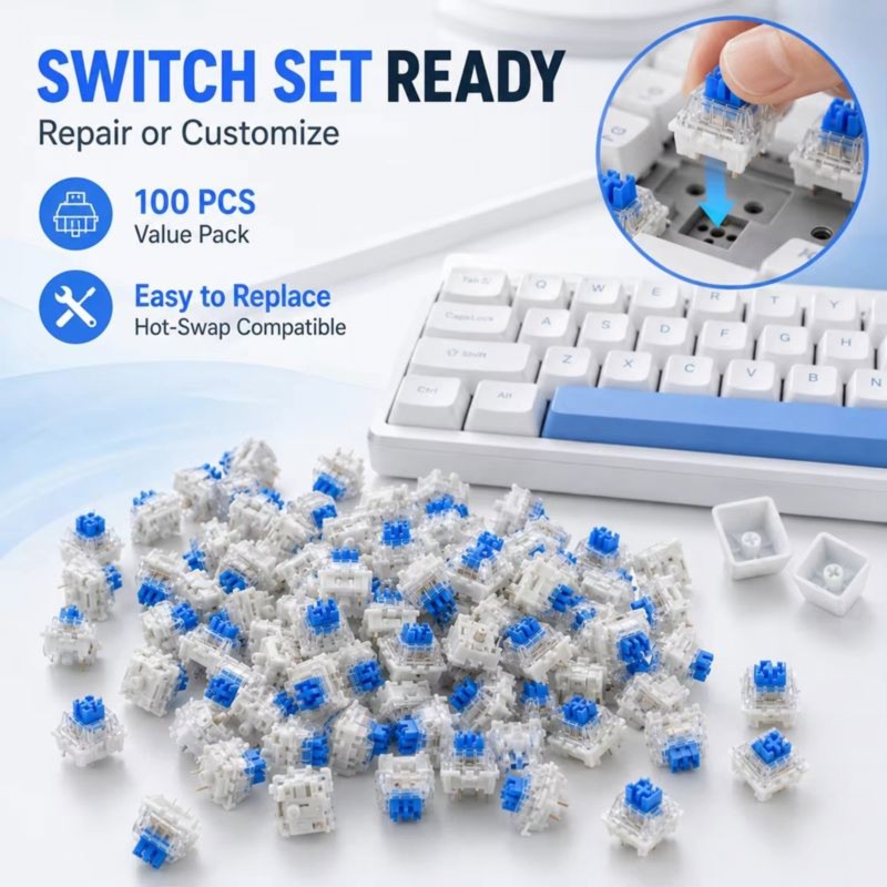 Keyboard Gaming Blue Switch - DT21 100Pcs Sakelar Keyboard Mekanis DIY,